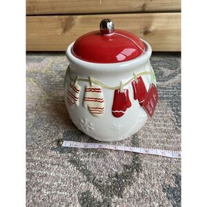 Hallmark "Mittens & Snowflakes" Pattern Holiday Cookie /Snack Jar Collec…